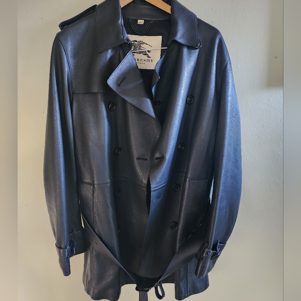 Mr porter Burberry London Navy blue leather coat 🔥 💯